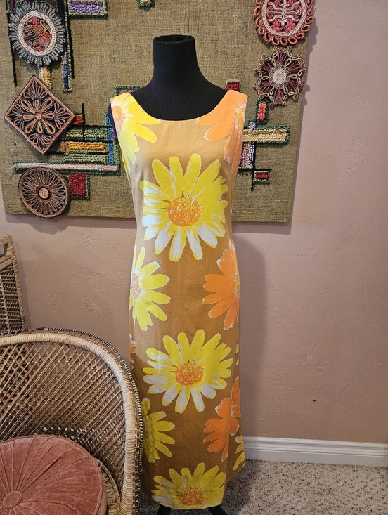 Vintage Handmade Hawaiian Floral Print MCM Wiggle Maxi Dress - Picture 1 of 15